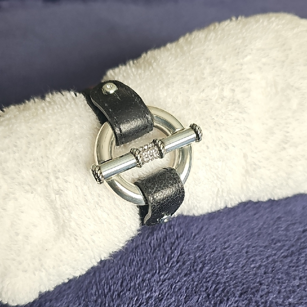 Black and Silver Leather Bracelet with crystal accents by Brighton.